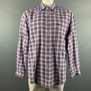FACONNABLE Size XL White Blue & Red Checkered Cotton Long Sleeve Shirt